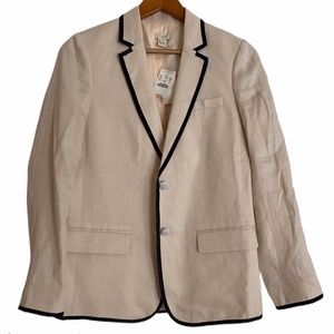 J Crew Linen Long Blazer Cream with Black Trim NWT
